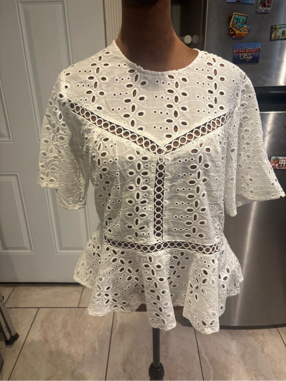 the room White Eyelet Peplum Blouse with Ladder Trim